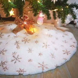 Christmas Tree Skirt Plush Floor Fur Mat Party Home Decor Xmas Gift w/ Snowflake (size: 35.4")