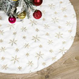 Christmas Tree Skirt Plush Floor Fur Mat Party Home Decor Xmas Gift w/ Snowflake (size: 48")