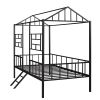 Metal House Bed Frame Twin Size with Slatted Support No Box Spring Needed