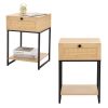 Nightstand with Rattan Drawer, End Table with Bottom Shelf, Modern Side Collection for Bedroom Living Room Office