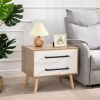 End Side Table Nightstand with Storage Drawers and Solid Wood Legs, 1PCS