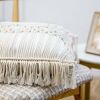 Boho Macrame Pillow Cover 18 x 18 Inches 2PCS Throw Pillowcase Hand Knit Cream Decorative Cushion Case with Tassel for Sofa Couch Chair Bed