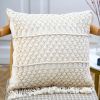 Boho Macrame Pillow Cover 18 x 18 Inches 2PCS Throw Pillowcase Hand Knit Cream Decorative Cushion Case with Tassel for Sofa Couch Chair Bed