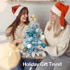 2ft Tabletop Christmas Tree with Light Artificial Small Mini Christmas Decoration with Flocked Snow;  Exquisite Decor & Xmas Ornaments for Table Top f