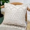 Boho Macrame Pillow Cover 18 x 18 Inches 2PCS Throw Pillowcase Hand Knit Cream Decorative Cushion Case with Tassel for Sofa Couch Chair Bed