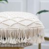 Boho Macrame Pillow Cover 18 x 18 Inches 2PCS Throw Pillowcase Hand Knit Cream Decorative Cushion Case with Tassel for Sofa Couch Chair Bed