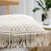 Boho Macrame Pillow Cover 18 x 18 Inches 2PCS Throw Pillowcase Hand Knit Cream Decorative Cushion Case with Tassel for Sofa Couch Chair Bed