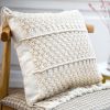 Boho Macrame Pillow Cover 18 x 18 Inches 2PCS Throw Pillowcase Hand Knit Cream Decorative Cushion Case with Tassel for Sofa Couch Chair Bed