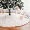 Christmas Tree Skirt Plush Floor Fur Mat Party Home Decor Xmas Gift w/ Snowflake