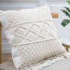 Boho Macrame Pillow Cover 18 x 18 Inches 2PCS Throw Pillowcase Hand Knit Cream Decorative Cushion Case with Tassel for Sofa Couch Chair Bed