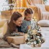 2ft Tabletop Christmas Tree with Light Artificial Small Mini Christmas Decoration with Flocked Snow;  Exquisite Decor & Xmas Ornaments for Table Top f