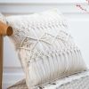 Boho Macrame Pillow Cover 18 x 18 Inches 2PCS Throw Pillowcase Hand Knit Cream Decorative Cushion Case with Tassel for Sofa Couch Chair Bed