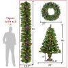 Pre-lit Artificial Christmas 4-Piece Set,Garland, Wreath and Set of 2 Entrance Trees