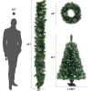 Pre-lit Artificial Christmas 4-Piece Set,Garland, Wreath and Set of 2 Entrance Trees