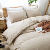 100% Washed Cotton Duvet Cover Set, Durable Fade-Resistant Natural Bedding Set (No Comforter)