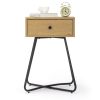 Modern Night Stand, End Table with Drawer, Cross Legs, Bedroom Furniture for Small Spaces, Living Room, Oak XH