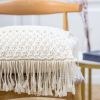 Boho Macrame Pillow Cover 18 x 18 Inches 2PCS Throw Pillowcase Hand Knit Cream Decorative Cushion Case with Tassel for Sofa Couch Chair Bed