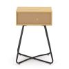 Modern Night Stand, End Table with Drawer, Cross Legs, Bedroom Furniture for Small Spaces, Living Room, Oak XH