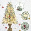 Pre-lit Artificial Christmas 4-Piece Set,Garland, Wreath and Set of 2 Entrance Trees