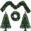 Pre-lit Artificial Christmas 4-Piece Set,Garland, Wreath and Set of 2 Entrance Trees